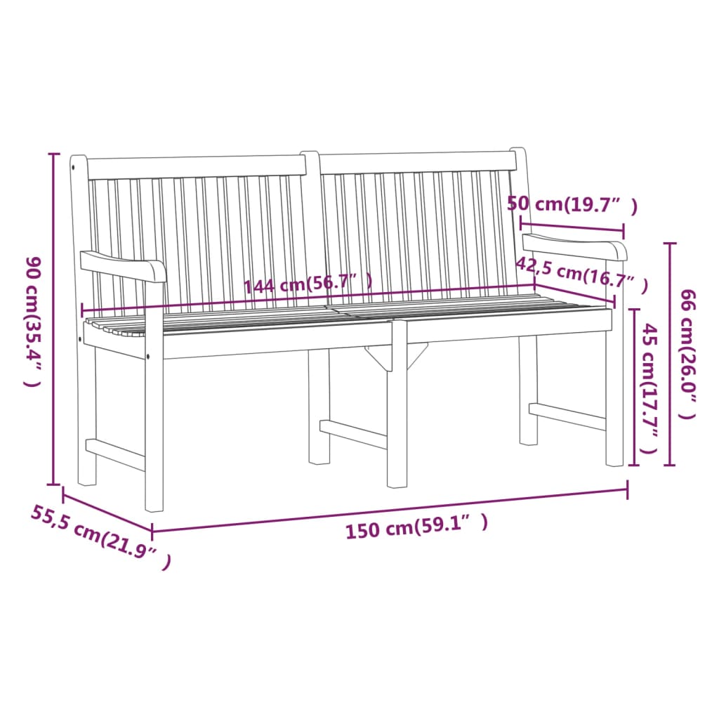 Gartenbank 150 cm Massives Akazienholz