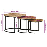 Tables gigognes 3 pcs Bois de manguier brut