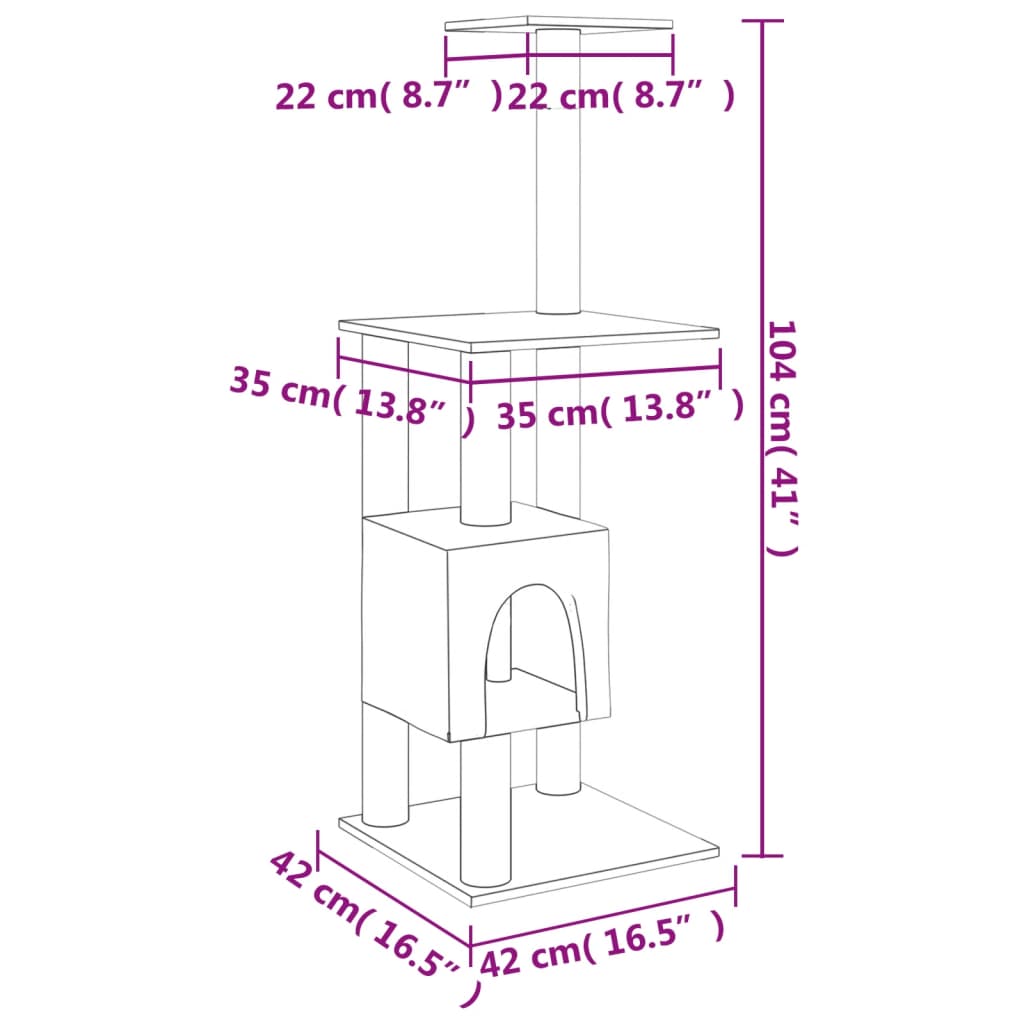 Arbre à chat avec griffoirs en sisal Crème 104 cm