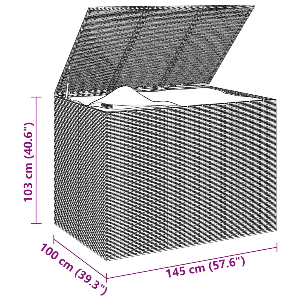 Gartenkissenbox aus gewebtem Harz, 145 x 100 x 103 cm, Schwarz