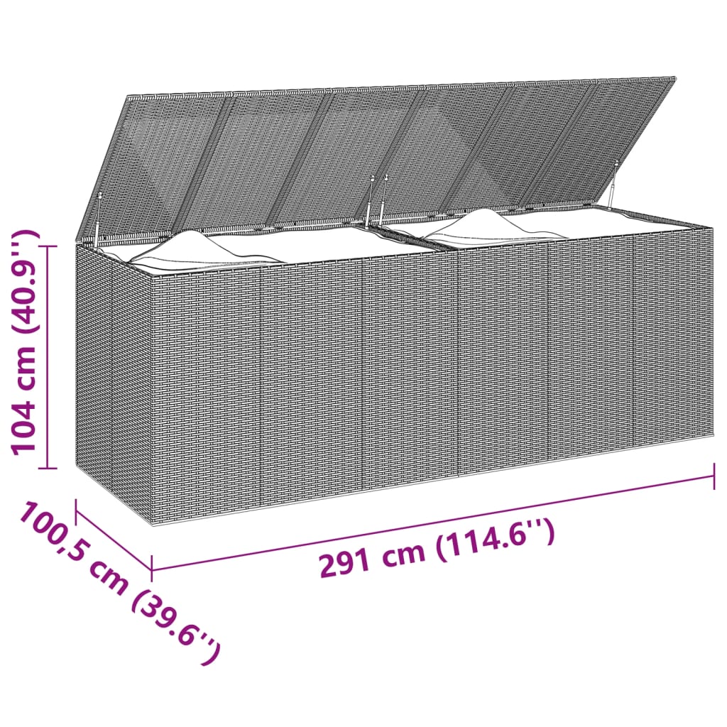 Gartenkissenbox aus gewebtem Harz, 291 x 100,5 x 104 cm, braun