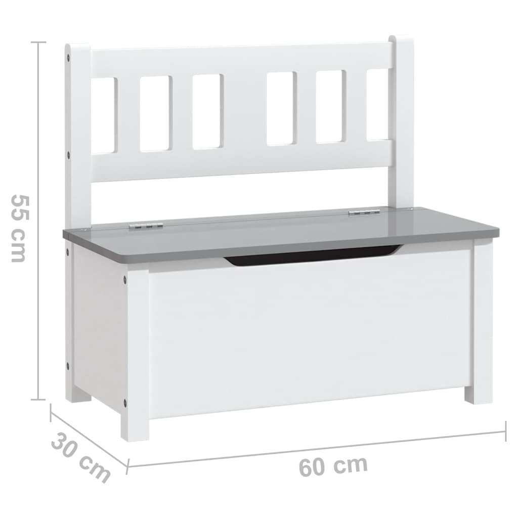 Banc de rangement pour enfants Blanc et gris 60x30x55 cm MDF