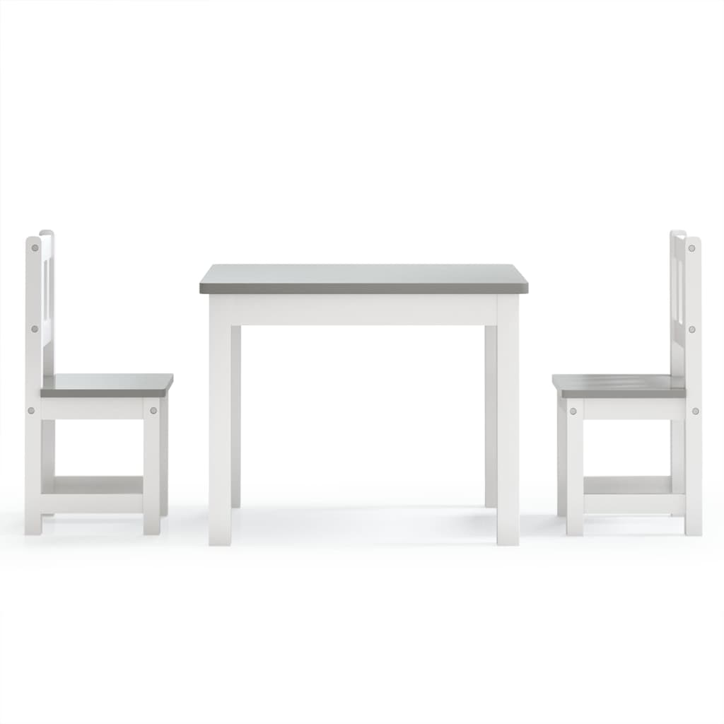 Ensemble de table et chaises enfants 3 pcs Blanc et gris MDF