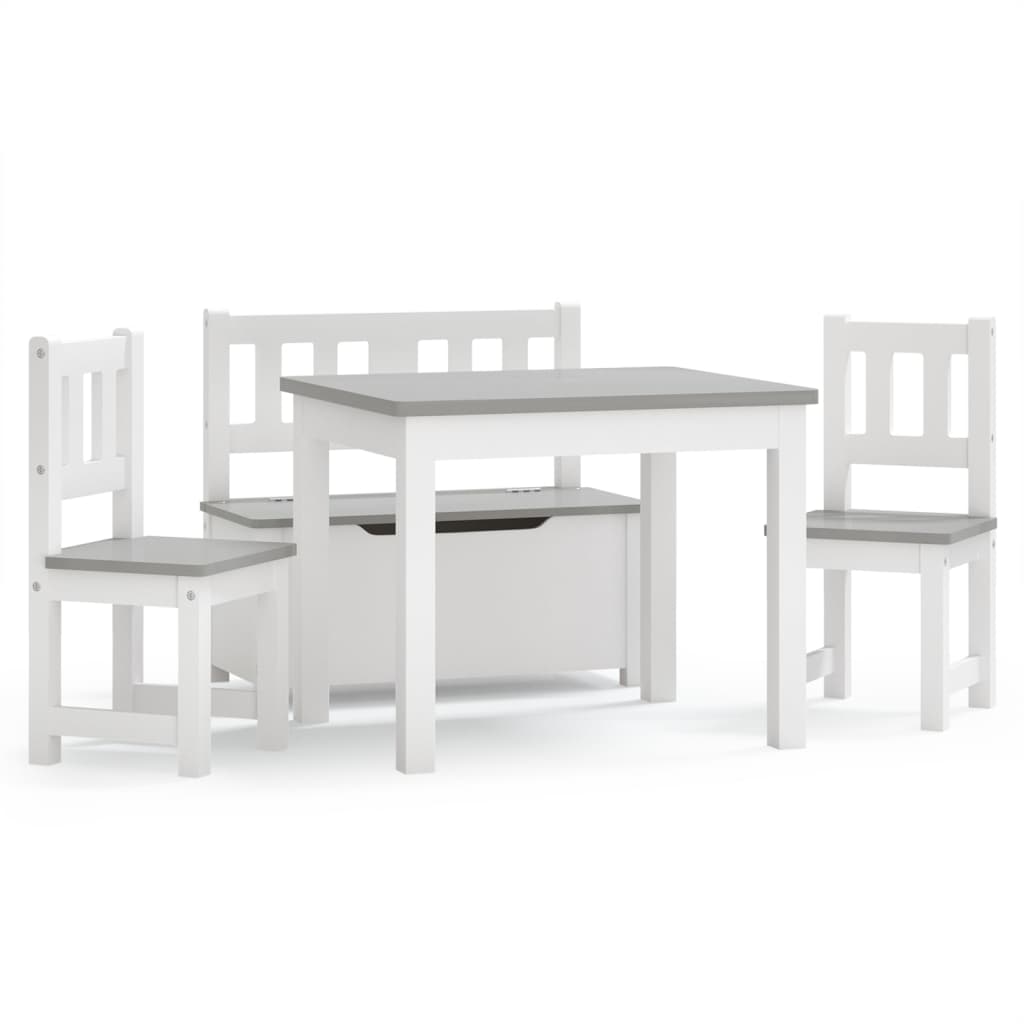 Kids Table and Chair Set 4 pcs White and Grey MDF