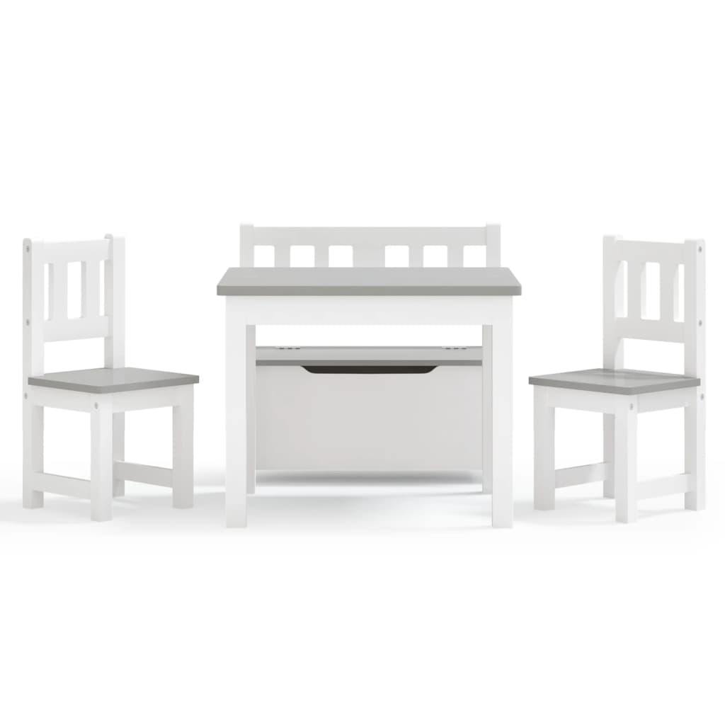 Kids Table and Chair Set 4 pcs White and Grey MDF