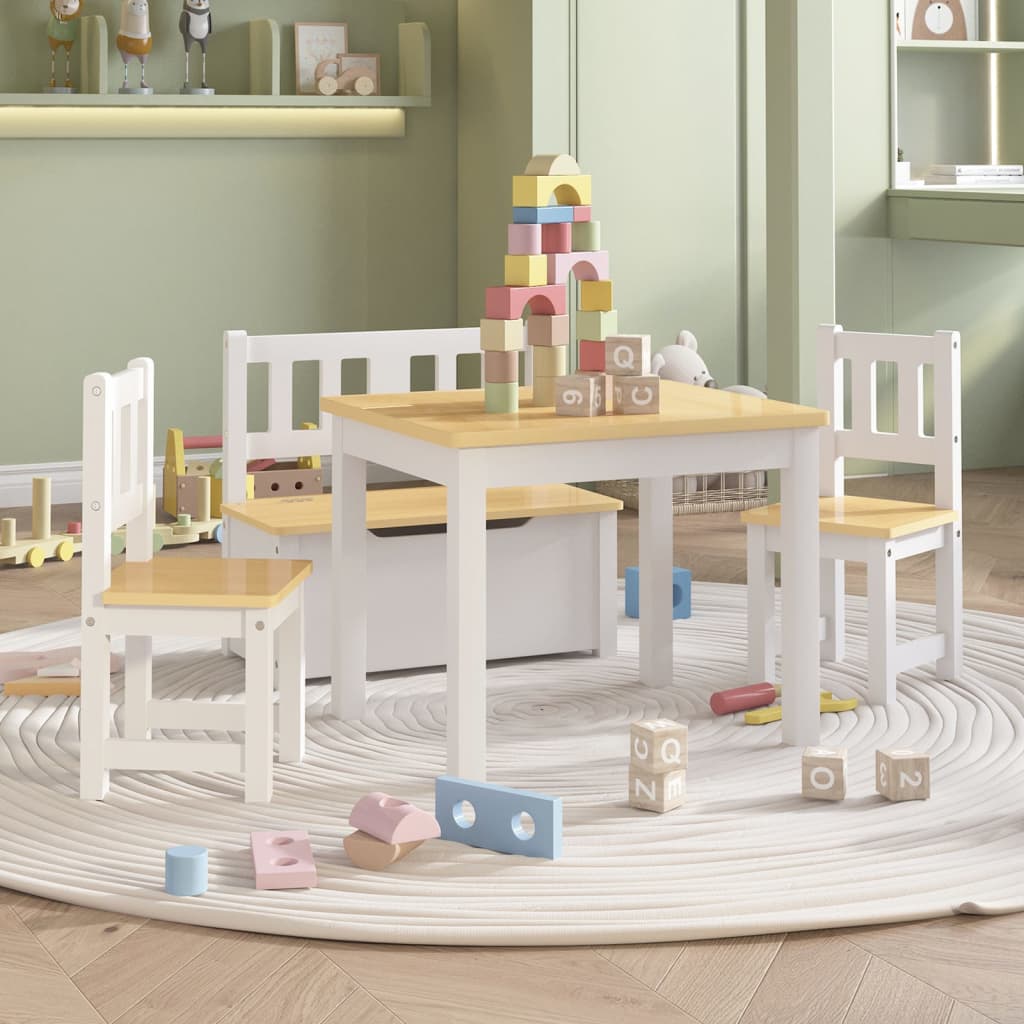 Ensemble de table et chaises enfants 4 pcs Blanc et beige MDF