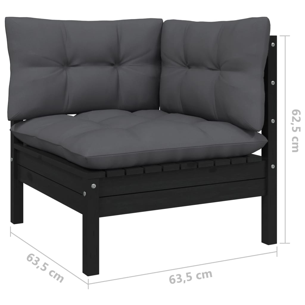 Garten-Ecksofa mit Kissen, schwarz, massives Kiefernholz