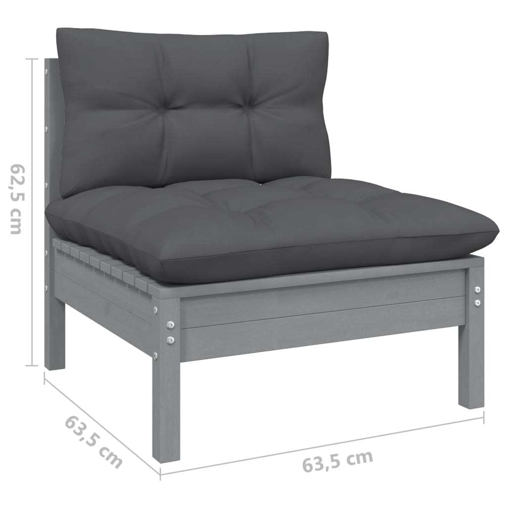 Canapé central de jardin avec coussins anthracite Gris Pin