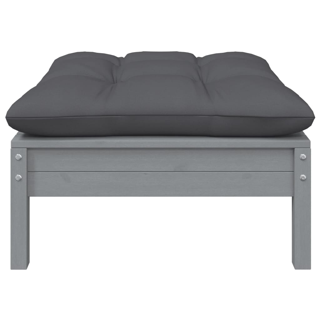 Repose-pied de jardin avec coussin anthracite Bois de pin gris