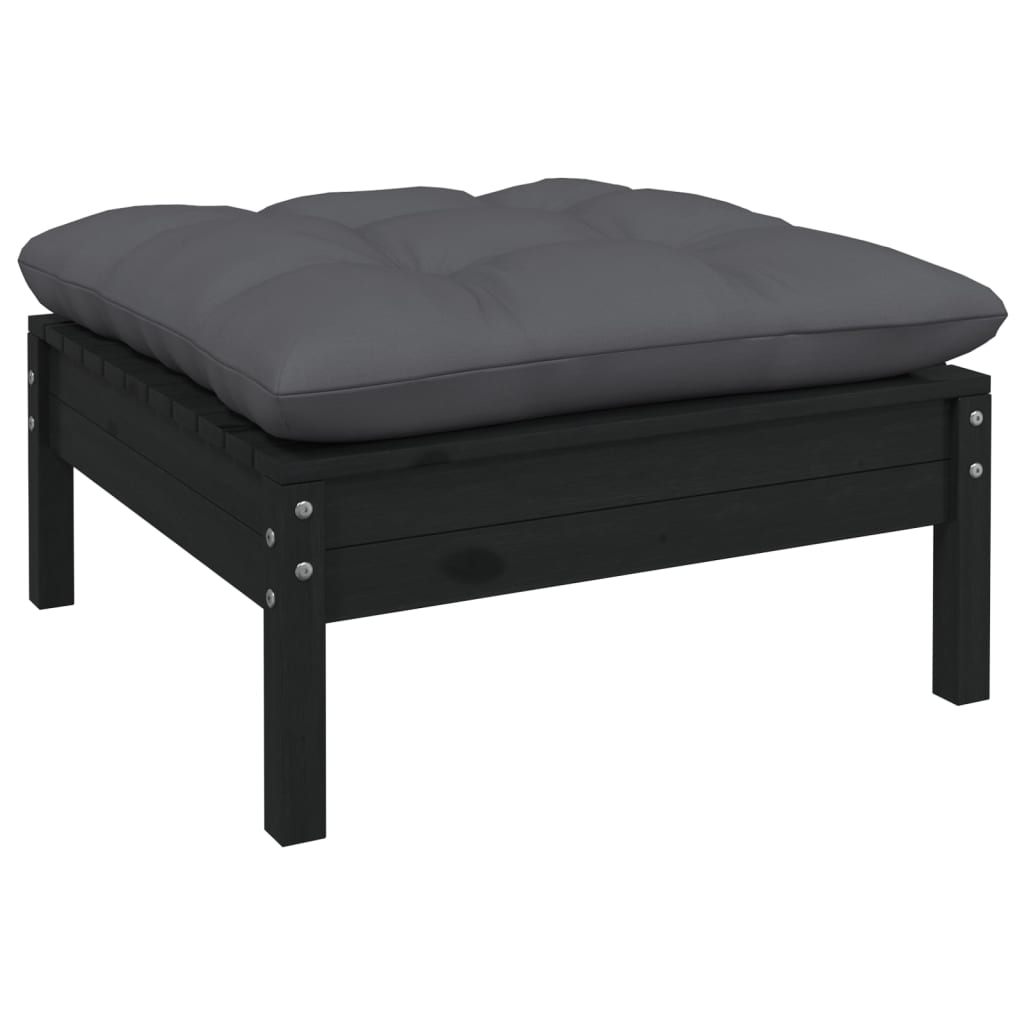 Repose-pied de jardin avec coussin anthracite Bois de pin Noir