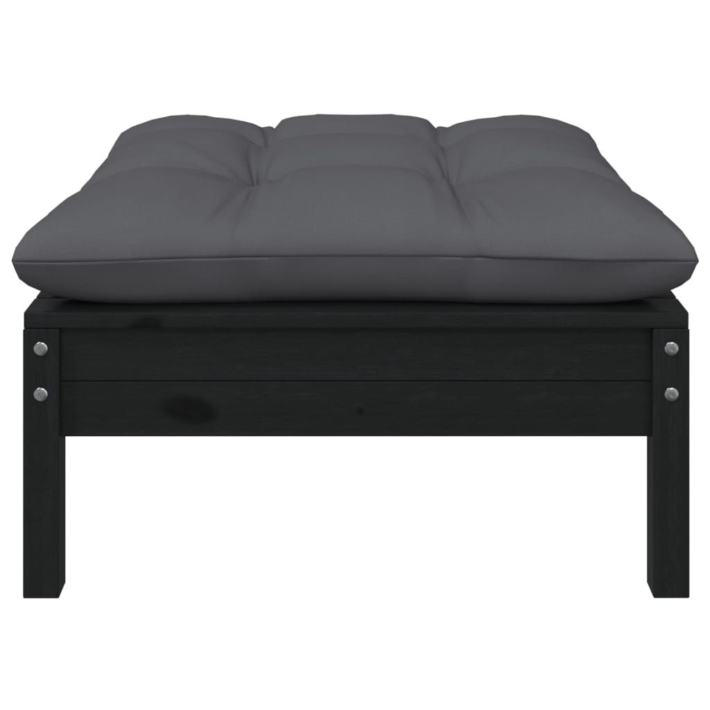 Repose-pied de jardin avec coussin anthracite Bois de pin Noir