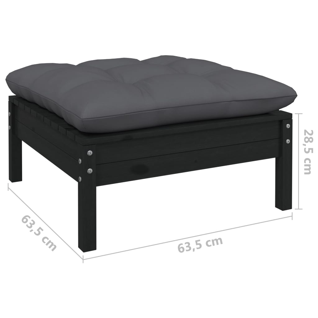 Repose-pied de jardin avec coussin anthracite Bois de pin Noir