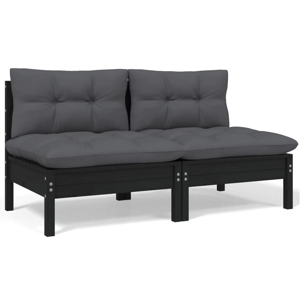 2-Sitzer-Gartensofa und Kissen Schwarz Massives Kiefernholz