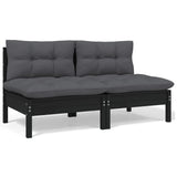 2-Sitzer-Gartensofa und Kissen Schwarz Massives Kiefernholz