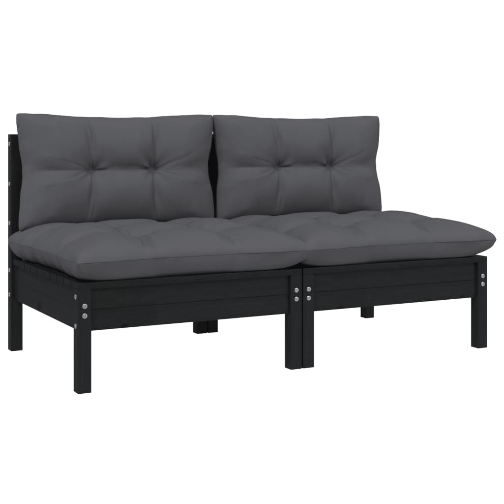 2-Sitzer-Gartensofa und Kissen Schwarz Massives Kiefernholz