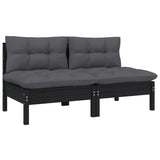 2-Sitzer-Gartensofa und Kissen Schwarz Massives Kiefernholz