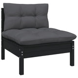 2 seater garden sofa and cushions Black Solid pine wood