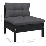 2-Sitzer-Gartensofa und Kissen Schwarz Massives Kiefernholz