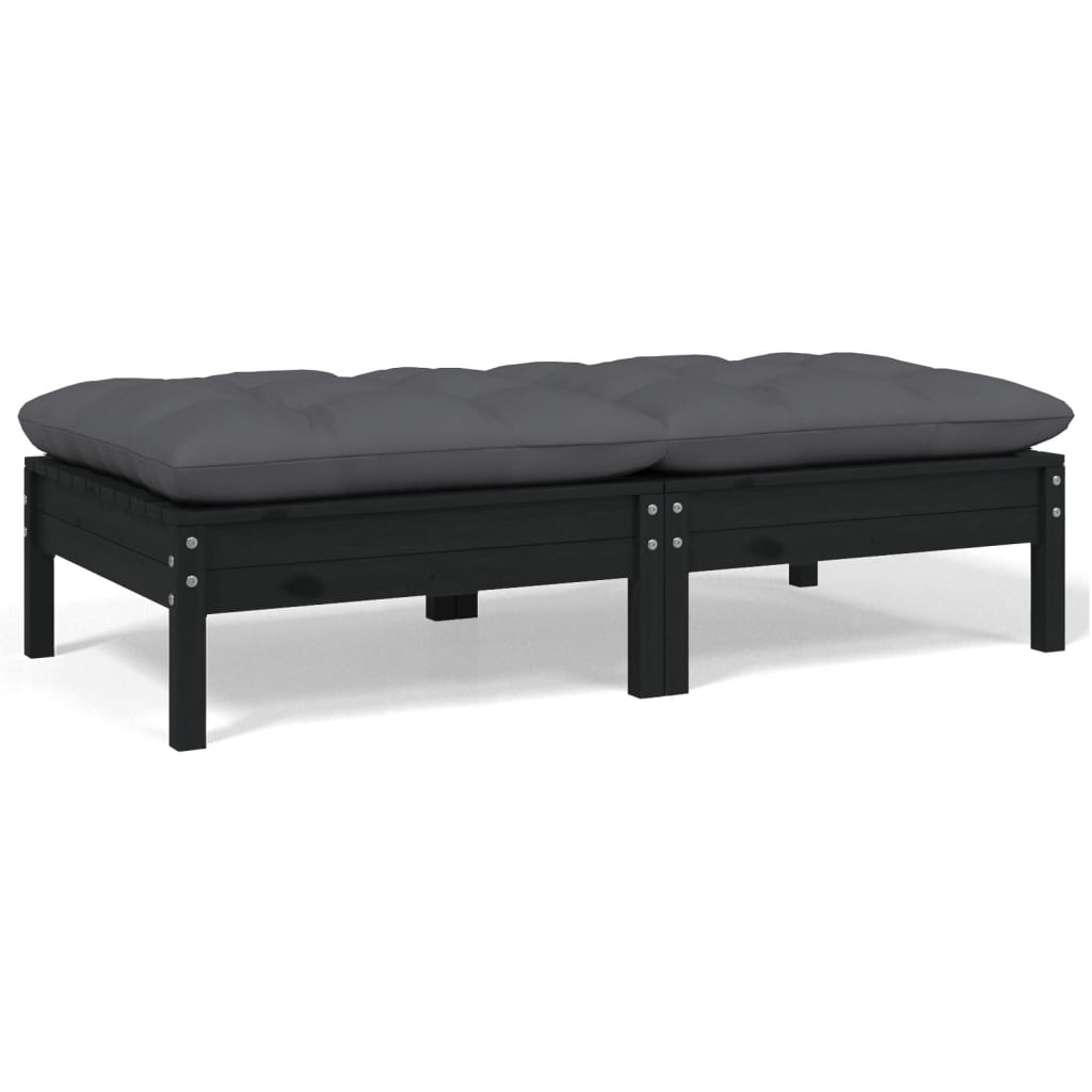 2-Sitzer-Gartensofa und Kissen Schwarz Massives Kiefernholz