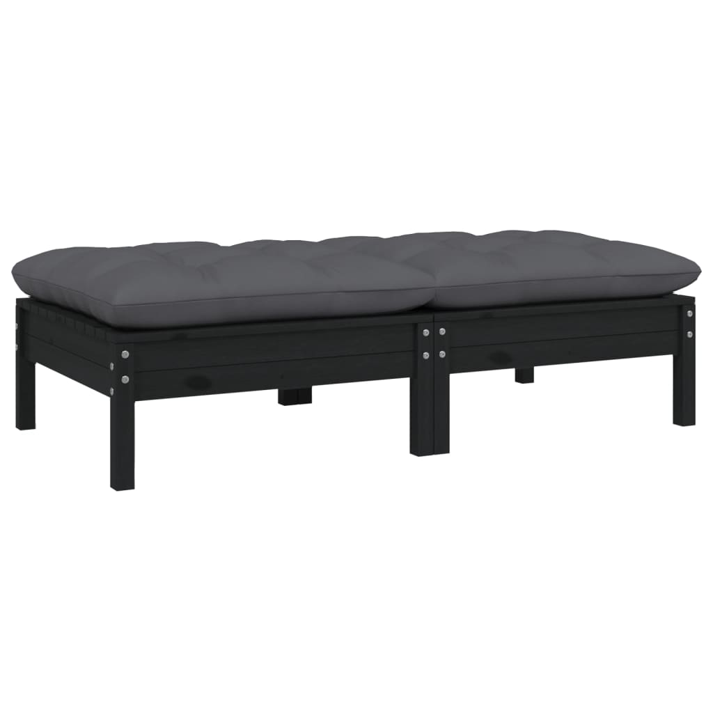 2-Sitzer-Gartensofa und Kissen Schwarz Massives Kiefernholz