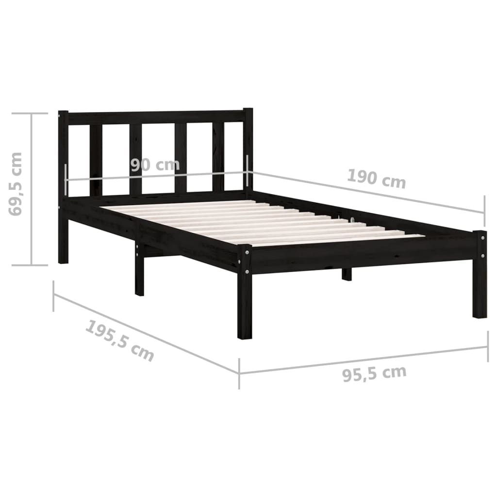 Cadre de lit sans matelas noir bois massif