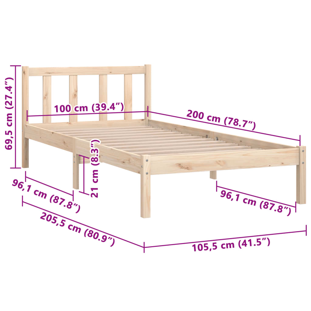 Bettgestell ohne Matratze Massivholz 100x200 cm