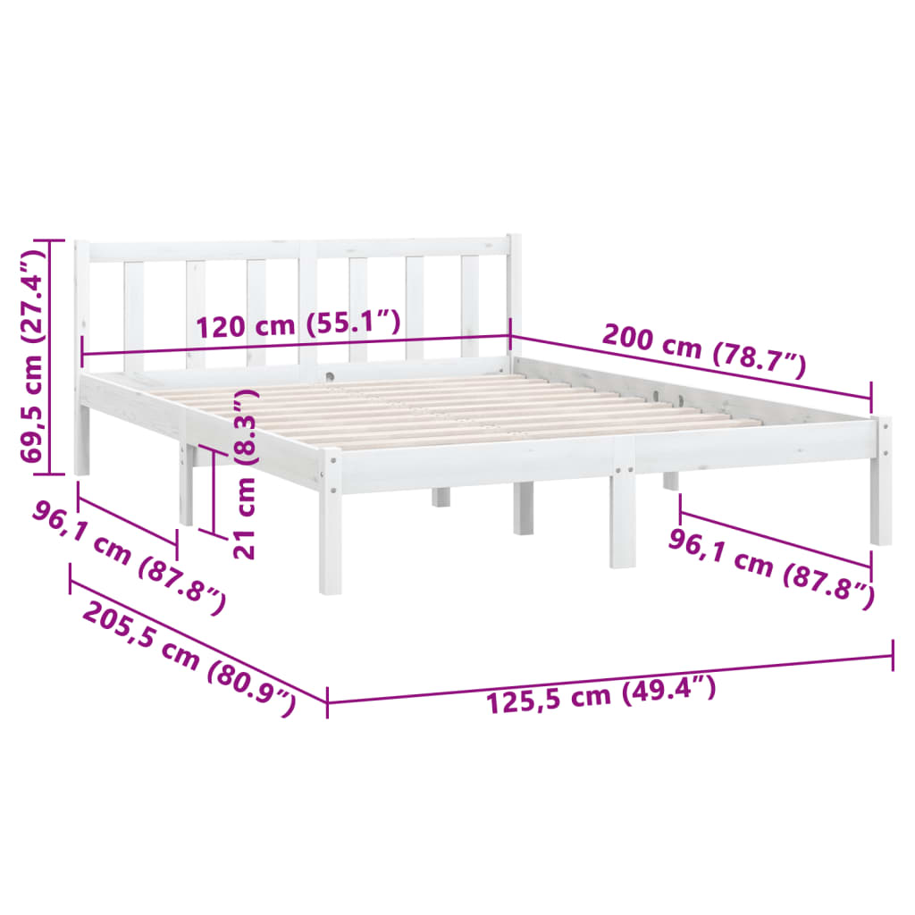 Bettgestell ohne Matratze aus weißem Massivholz 120x200 cm