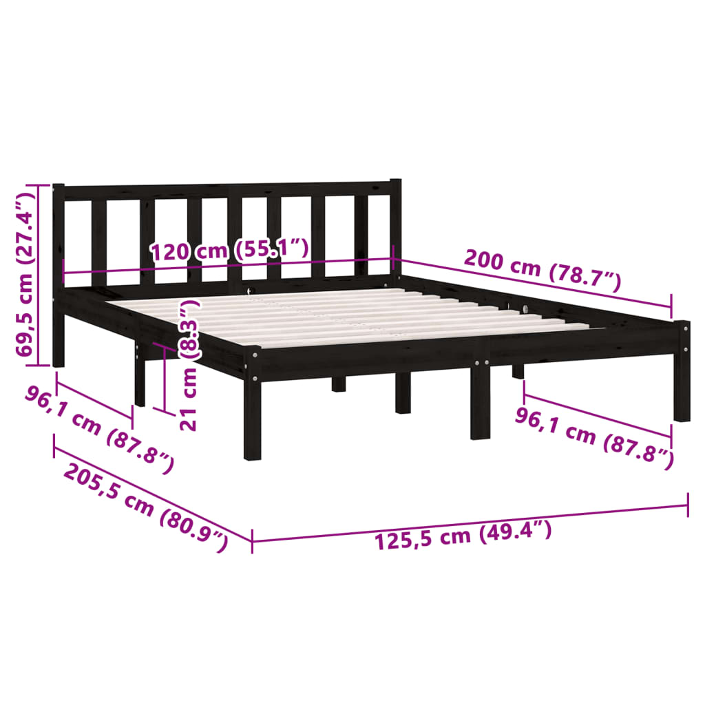 Bettgestell ohne Matratze aus schwarzem Massivholz 120x200 cm