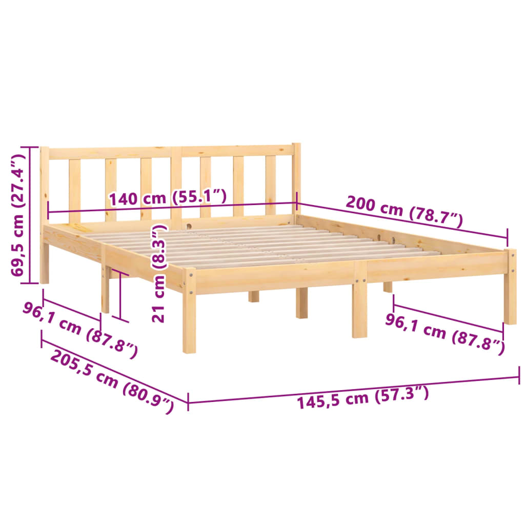 Bettgestell ohne Matratze Massivholz 140x200 cm