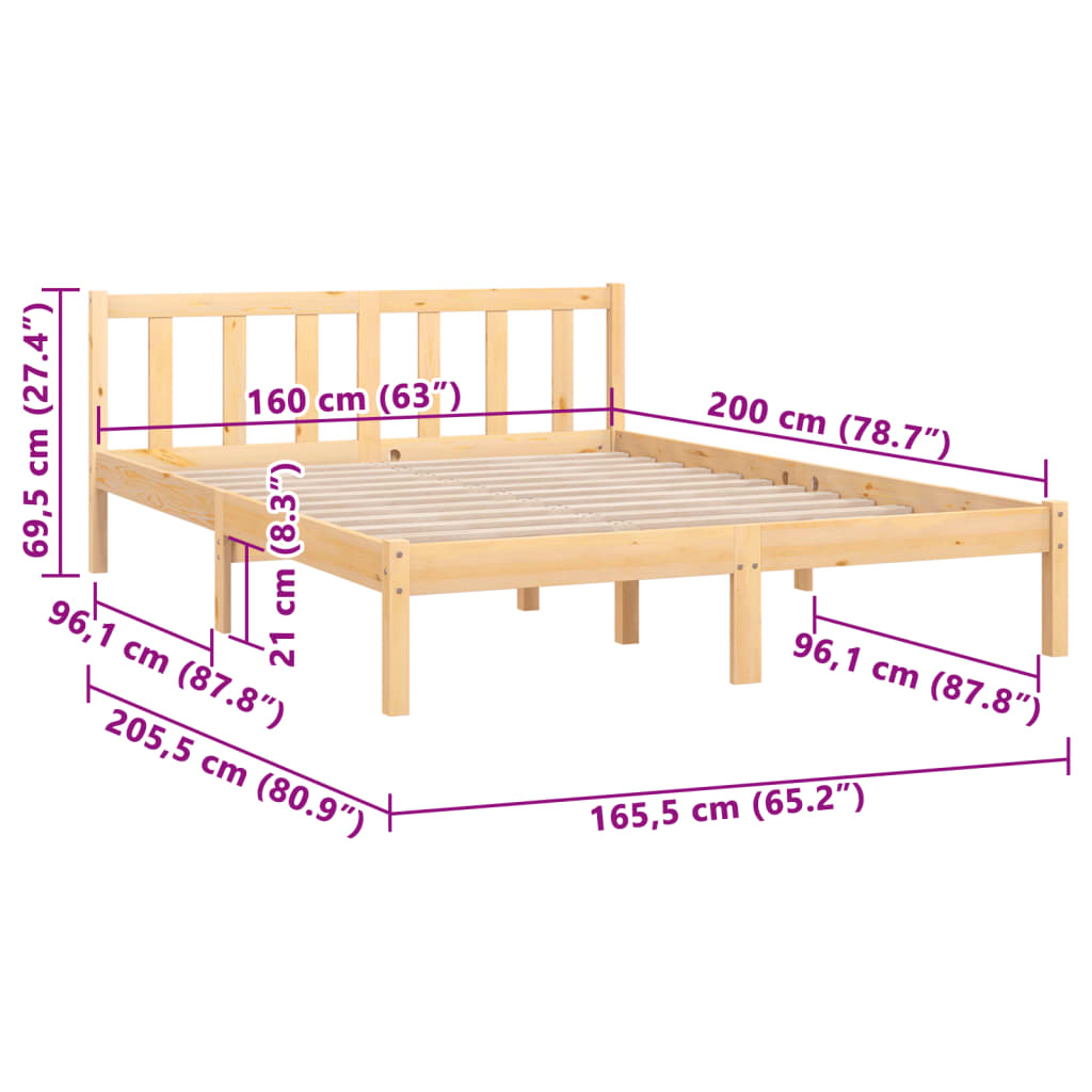 Bettgestell ohne Matratze Massivholz 160x200 cm