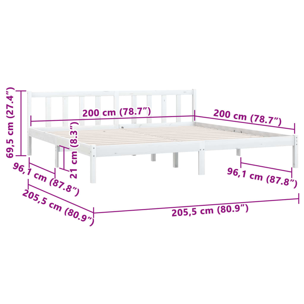 Cadre de lit sans matelas blanc bois massif 200x200 cm