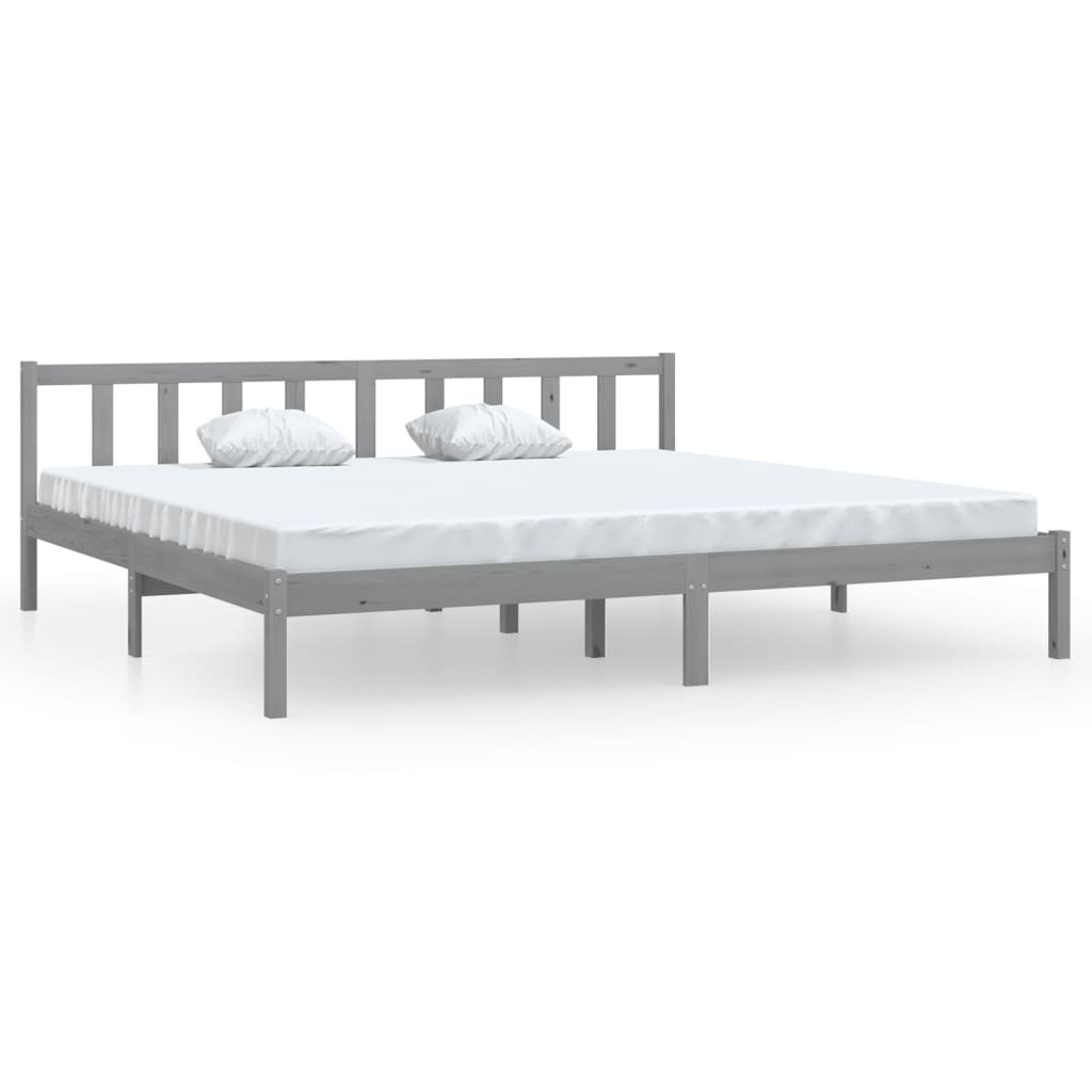 Cadre de lit sans matelas gris bois massif 200x200 cm