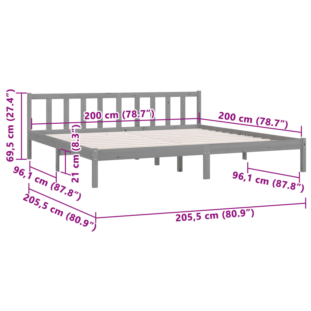 Bettgestell ohne Matratze aus grauem Massivholz 200x200 cm