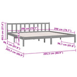 Cadre de lit sans matelas gris bois massif 200x200 cm