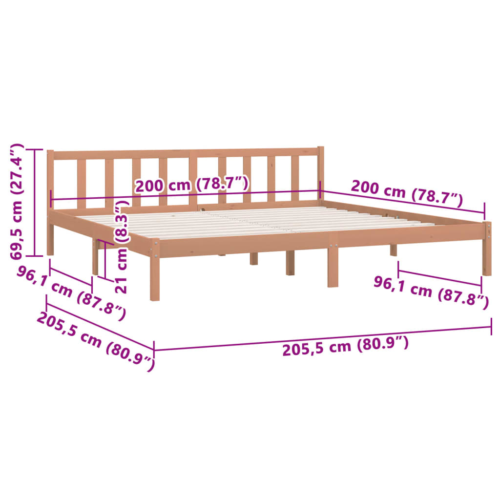 Bettgestell ohne Matratze honigbraunes Massivholz 200x200 cm