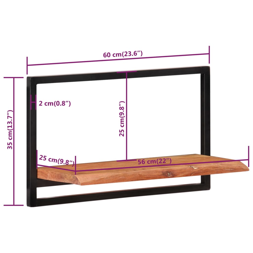 Étagères murales 2 pcs 60x25x35 cm Bois d'acacia et acier