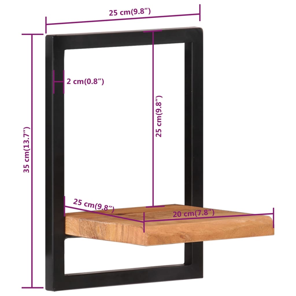 Étagères murales 2 pcs 25x25x35 cm Bois d'acacia et acier