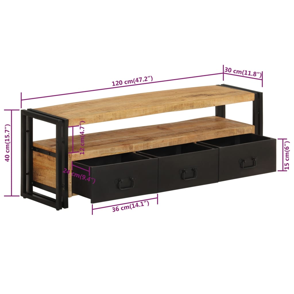 Meuble TV 120x30x40 cm Bois massif de manguier