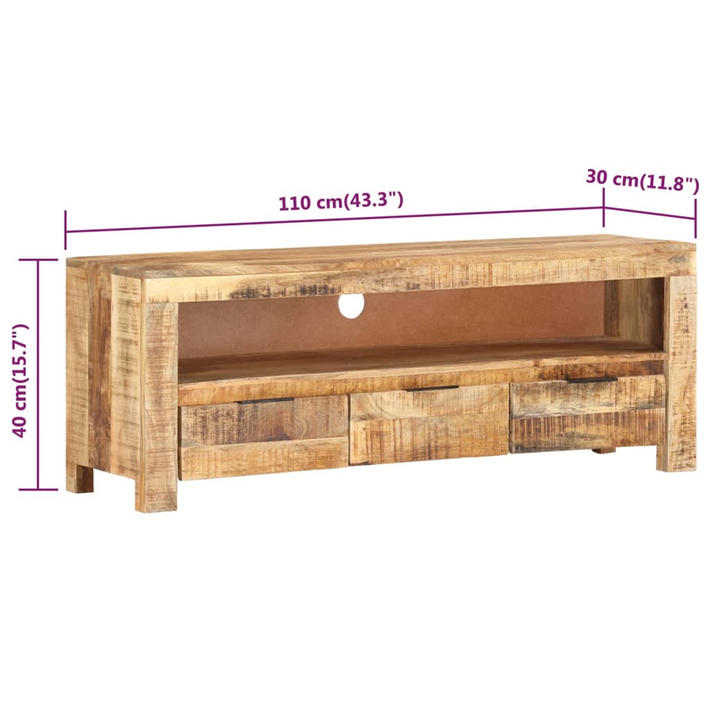 Meuble TV 110x30x40 cm Bois de manguier brut