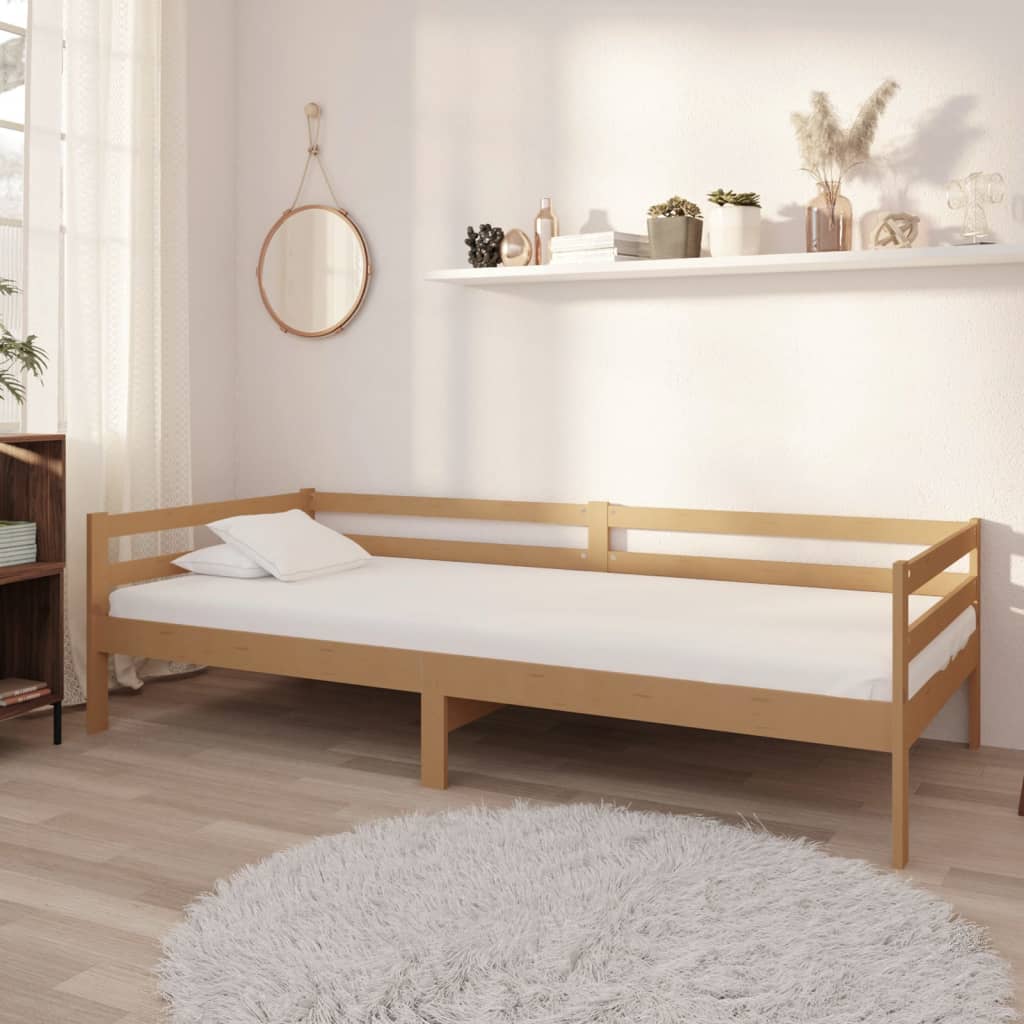 Lit de repos et matelas 90x200cm Marron miel Bois de pin massif