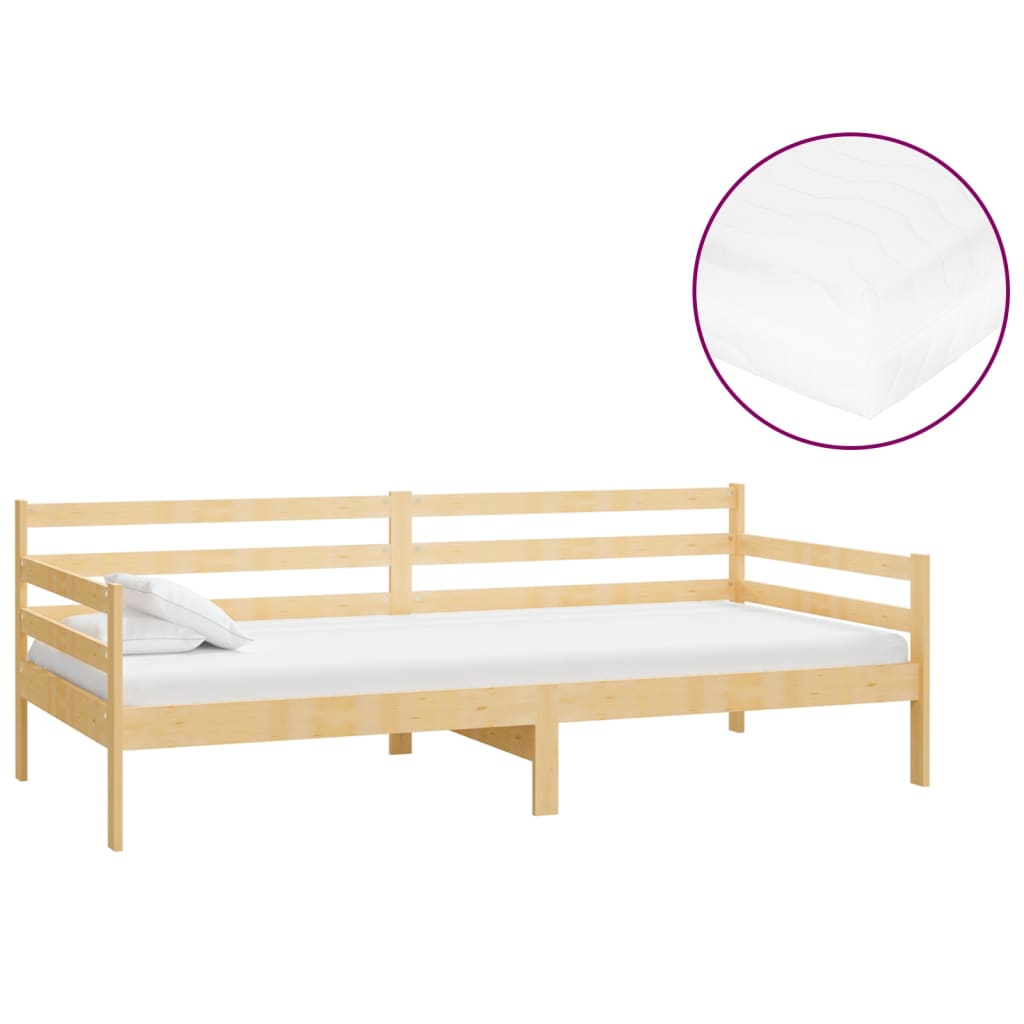 Lit de repos avec matelas 90x200 cm Bois de pin massif