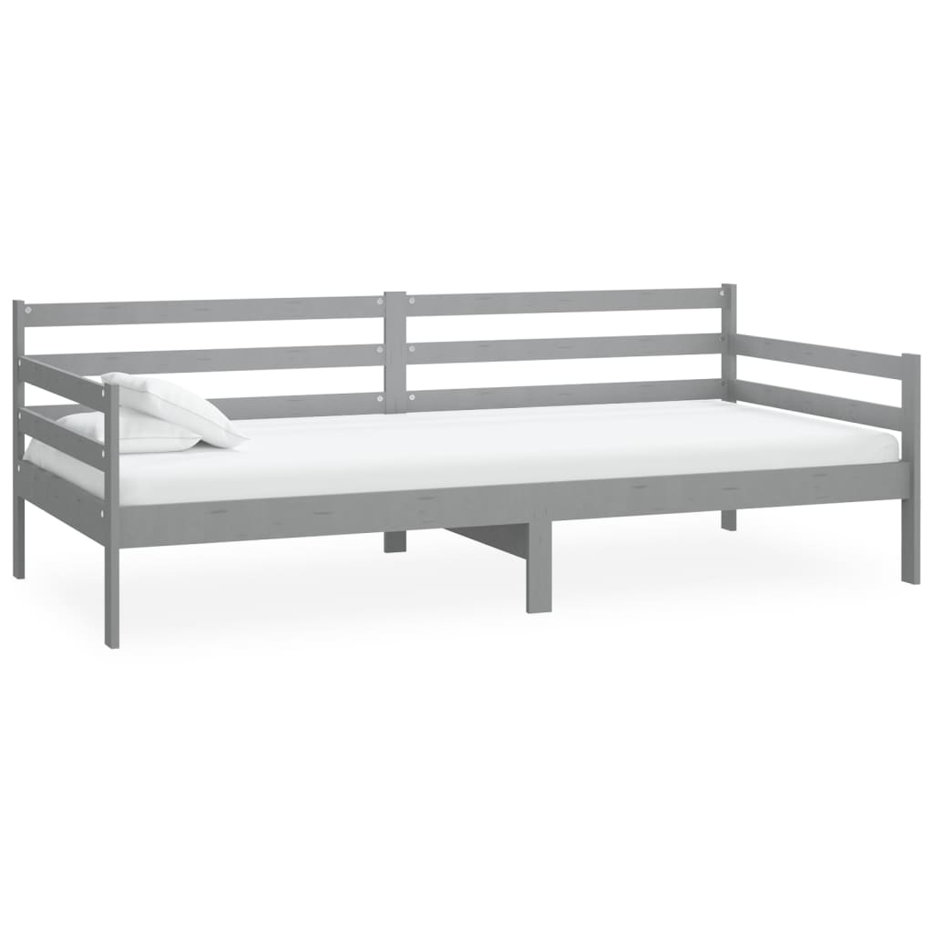 Lit de repos avec matelas 90x200 cm Gris Bois de pin massif