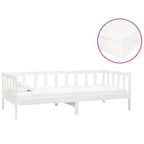 Lit de repos avec matelas 90x200 cm Blanc Bois de pin massif