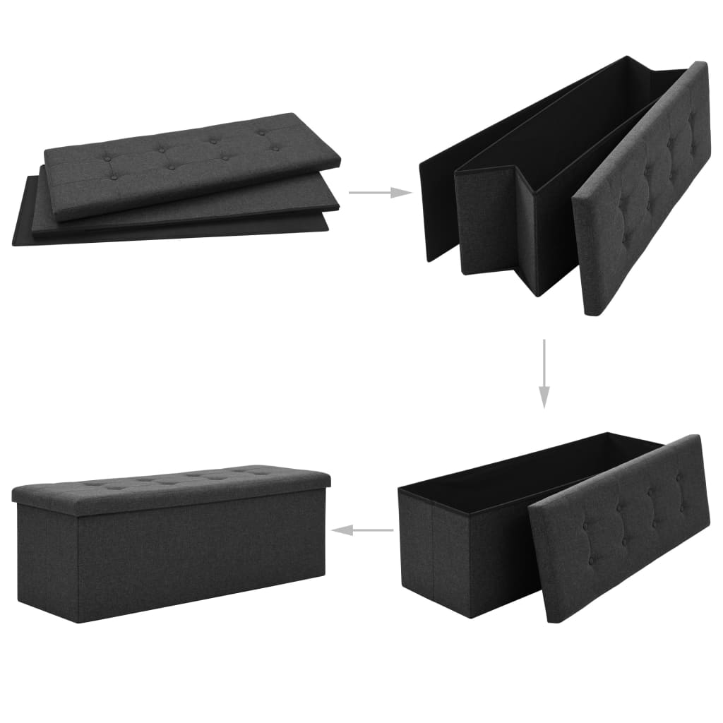 Banc de rangement pliable Noir Faux lin