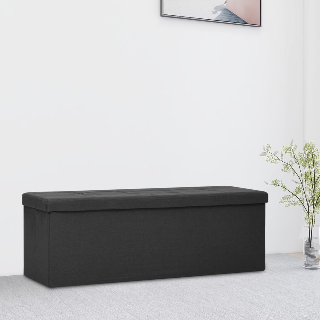 Banc de rangement pliable Noir Faux lin