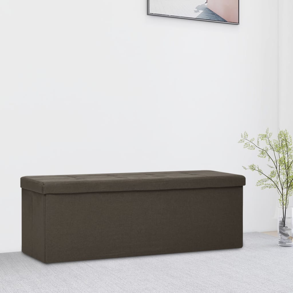 Dark Brown Faux Linen Folding Storage Bench