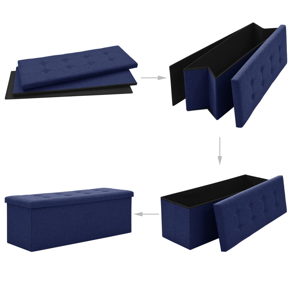 Banc de rangement pliable Bleu Faux lin