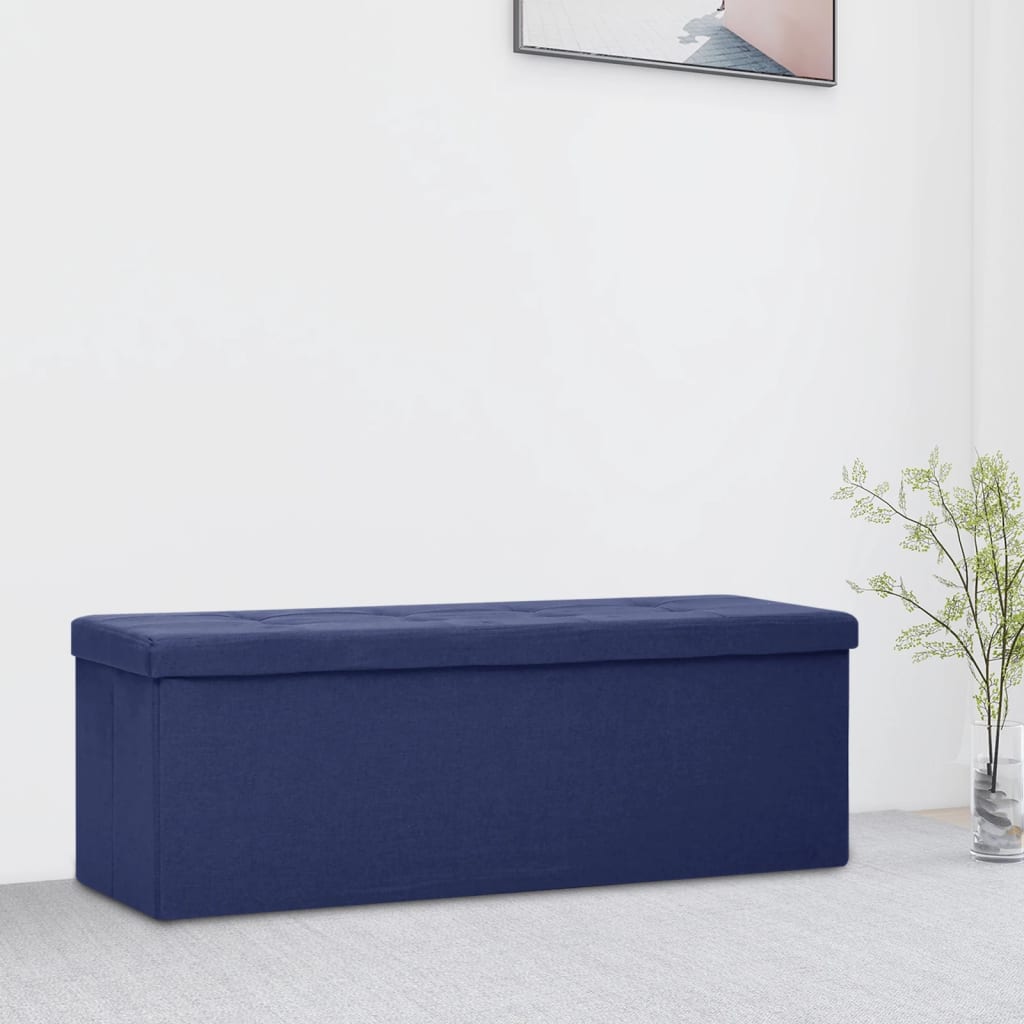 Banc de rangement pliable Bleu Faux lin