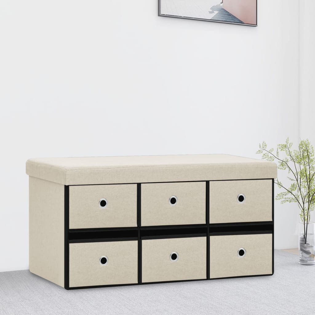 Banc de rangement pliable Blanc crème 76x38x38 cm Faux lin