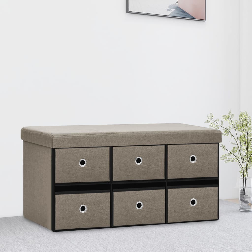 Banc de rangement pliable Taupe 76x38x38 cm Faux lin